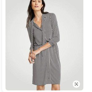 Ann Taylor Black and White Striped Long Sleeve Dress